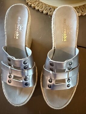 Silver Espadrille Wedge Slide